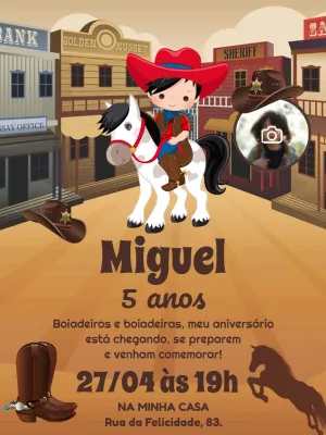Convite de Aniversário Cowboy com Foto para Editar Online