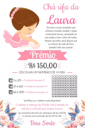 Convite Chá Rifa Bailarina Delicado para Editar Online