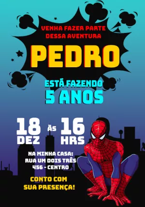 Convite de Aniversário Homem Aranha para Editar Online