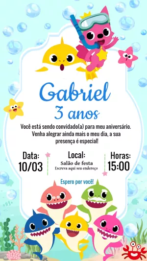 Convite de Aniversário Baby Shark com a Turma para Editar Online