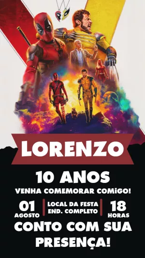 Convite de Aniversário Deadpool e Wolverine para Editar Online