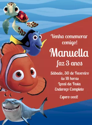 Convite Aniversário Procurando Nemo para Editar Online