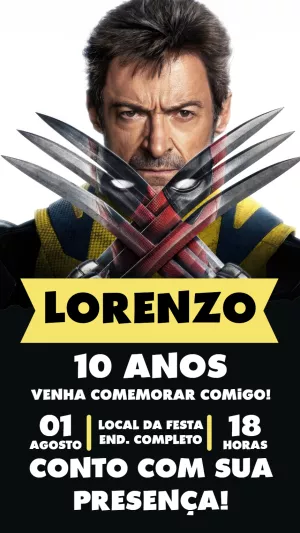 Convite Aniversário Deadpool e Wolverine para Editar Online
