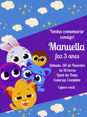 Convite de Aniversário Bolofofos com Bichinhos para Editar