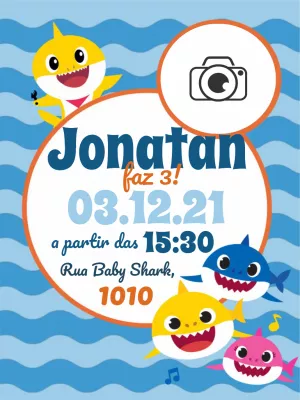 Convite Aniversário Baby Shark com Foto para Editar Online