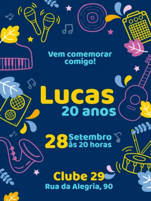 Convite de Aniversário Musical com Instrumentos para Editar Online