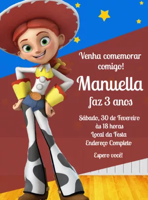 Convite de Aniversário Toy Story com a Jessie para Editar Online