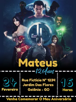 Convite de Aniversário Liga da Justiça para Editar Online