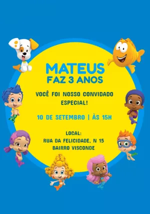 Convite de Aniversário Bubble Guppies com Personagens para Editar