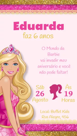 Convite de Aniversário Barbie Princesa para Editar Online