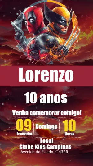 Convite Aniversário Deadpool e Wolverine para Editar Online