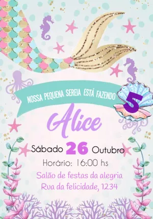 Convite de Aniversário Sereia para Editar Online