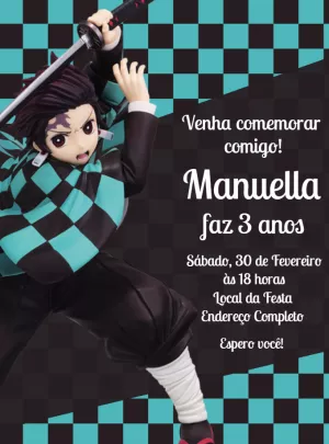 Convite de Aniversário Demon Slayer Tanjiro para Editar