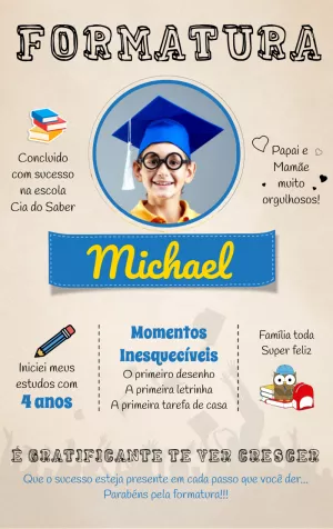 Convite de Formatura Escolar com Foto para Editar Online
