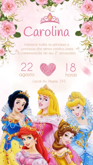 Convite de Aniversário Princesas Disney para Editar Online