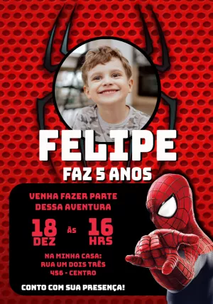 Convite Aniversário Homem Aranha com Foto para Editar Online