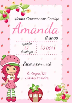 Convite de Aniversário Moranguinho Clássica para Editar Online