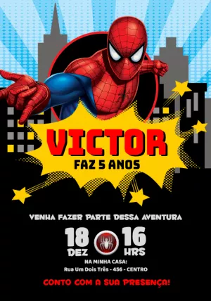 Convite Aniversário Homem Aranha para Editar Online