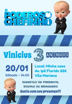 Convite Aniversário O Poderoso Chefinho para Editar Online