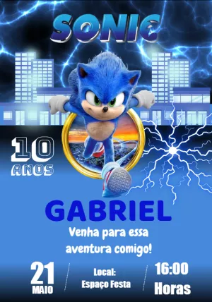 Convite de Aniversário Sonic para Editar Online e Imprimir