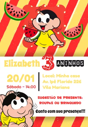 Invitation d'anniversaire Turma da Mônica – Statique – ig: @illustragio
