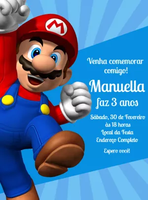 Convite de Aniversário Super Mário Editável Online