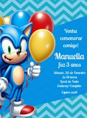 Convite de Aniversário Sonic com Balões para Editar Online