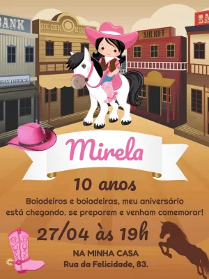 Convite Aniversário Boiadeira Country para Editar Online