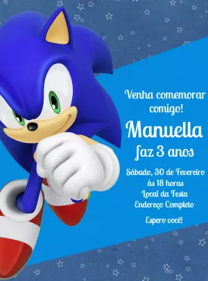 Convite de Aniversário do Sonic para Editar Online Grátis