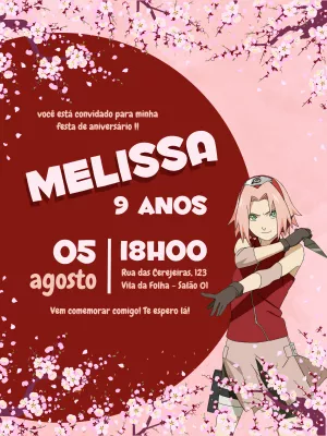 Convite de Aniversário Sakura Naruto para Editar Online