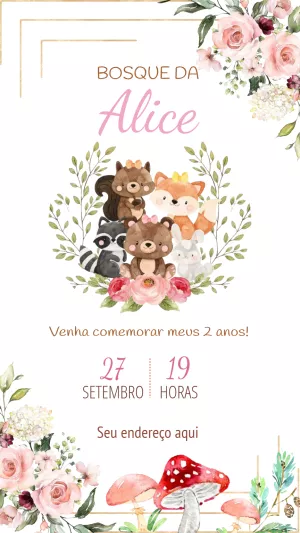 Convite Aniversário Bosque Encantado com Animais para Editar