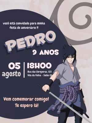Convite Aniversário Naruto Sasuke para Editar Online