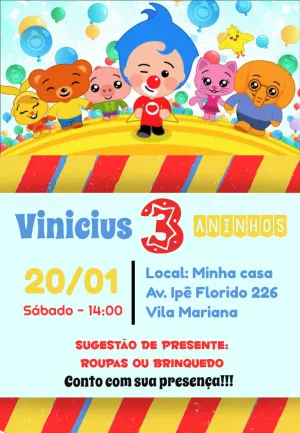 Convite de Aniversário Plim Plim para Editar Online