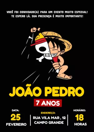 Convite de Aniversário One Piece com Luffy para Editar Online