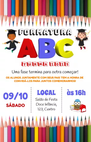 Convite Formatura ABC Colorido para Editar e Imprimir