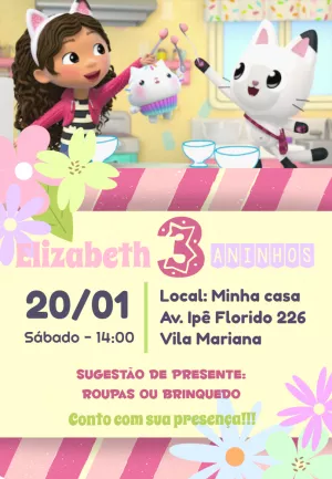 Convite Aniversário A Casa Mágica da Gabby para Editar Online
