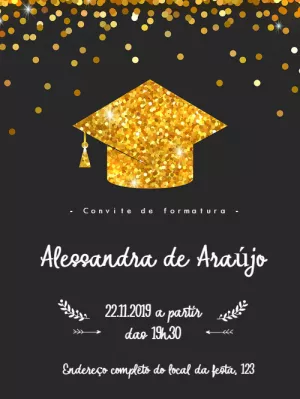 Convite de Formatura Glitter Dourado para Editar Online