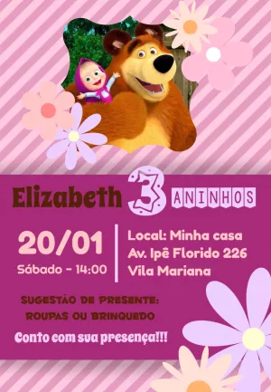 Convite Aniversário Masha e o Urso para Editar Online
