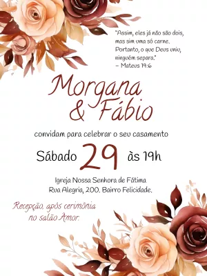 Convite de Casamento Floral Marsala para Editar Online
