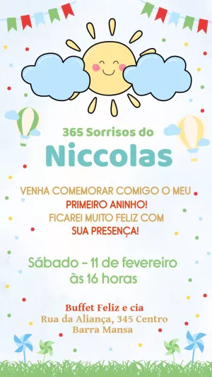 Convite Aniversário 1 Ano 365 Sorrisos para Editar Online