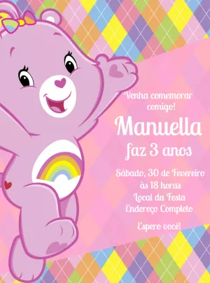 Convite Aniversário Ursinhos Carinhosos Rosa para Editar Online