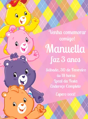 Convite Aniversário Ursinhos Carinhosos para Editar Online