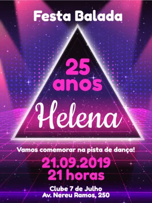 Convite Aniversário Balada Neon para Editar Online