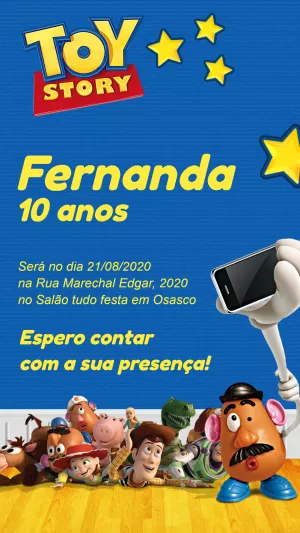 Convite de Aniversário Toy Story com Personagens para Editar