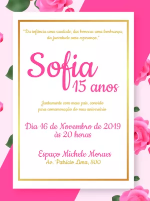 Convite de 15 Anos Floral Rosa para Editar Online