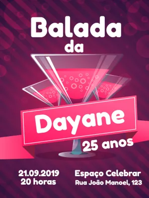 Convite de Aniversário Balada e Drinks para Editar Online