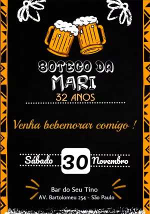 Convite de Aniversário Tema Boteco para Editar Online