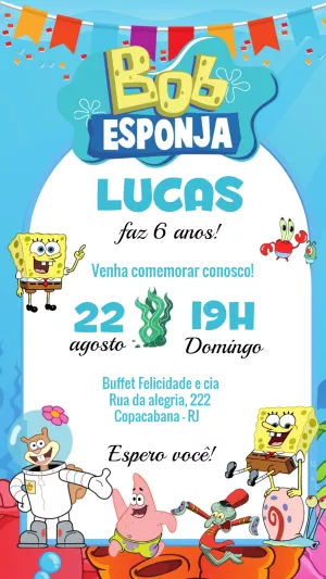 Convite de Aniversário Bob Esponja para Editar Online