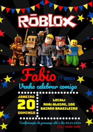 Convite de Aniversário Roblox com Personagens para Editar Online