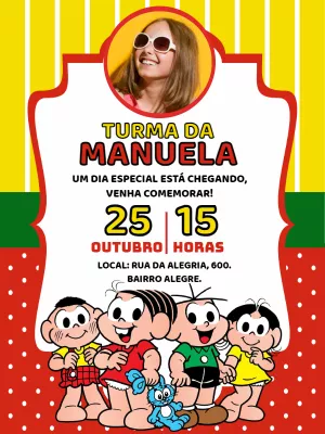Convite Aniversário Turma da Mônica com Foto para Editar Online